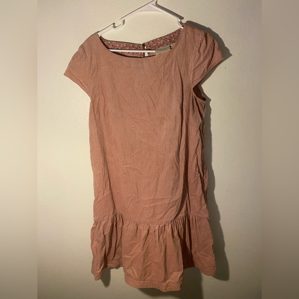 Anthropologie Maeve Tessa Pink Corduroy Drop Waist Shift Dress Size 10
